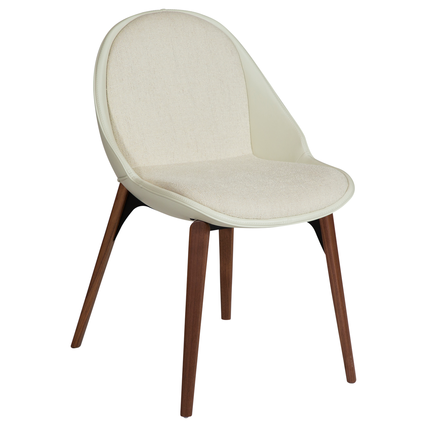 [var:Bezug=Knochenweißes Bouclé-Gewebe, vintage knochenweißes Kunstleder mit Walnussbeinen] ARCH Stuhl