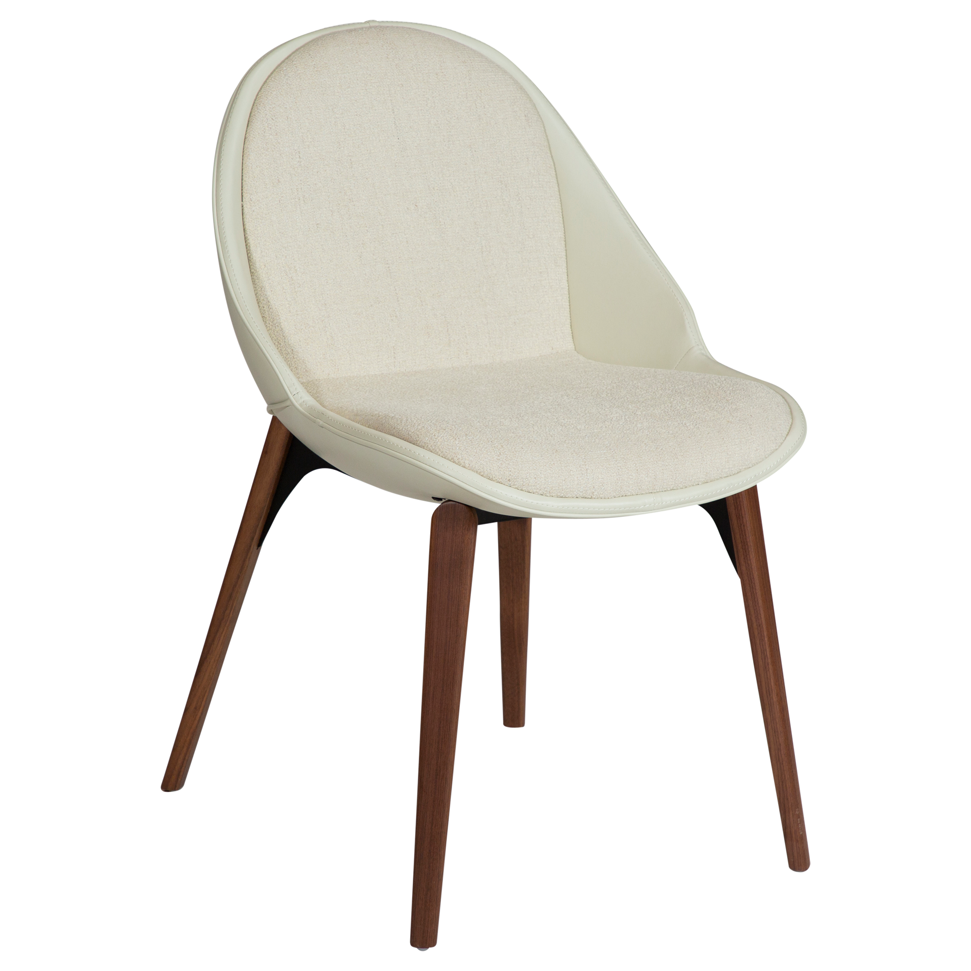 [var:Bezug=Knochenweißes Bouclé-Gewebe, vintage knochenweißes Kunstleder mit Walnussbeinen] ARCH Stuhl