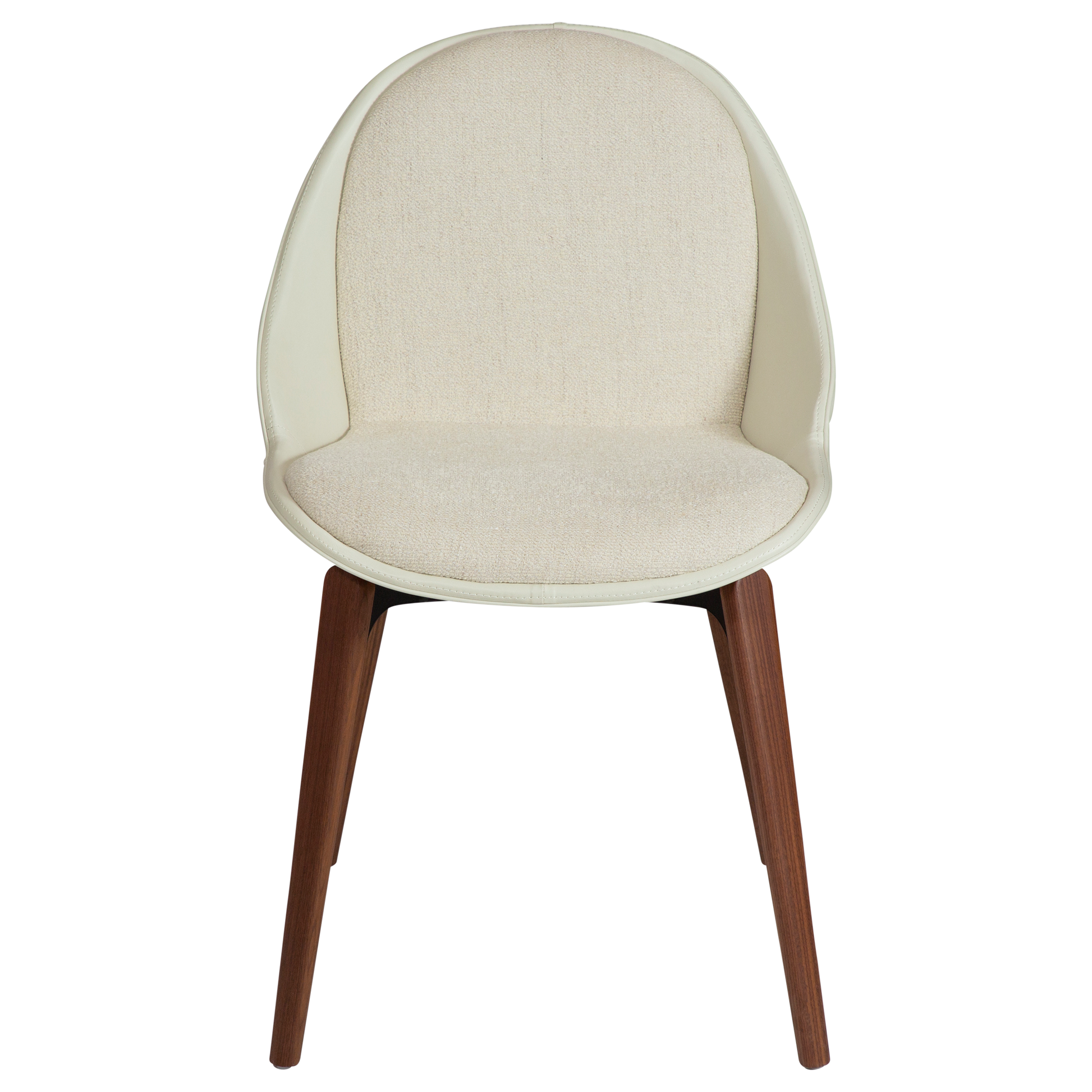 [var:Bezug=Knochenweißes Bouclé-Gewebe, vintage knochenweißes Kunstleder mit Walnussbeinen] ARCH Stuhl