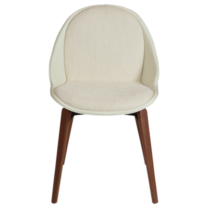 [var:Bezug=Knochenweißes Bouclé-Gewebe, vintage knochenweißes Kunstleder mit Walnussbeinen] ARCH Stuhl