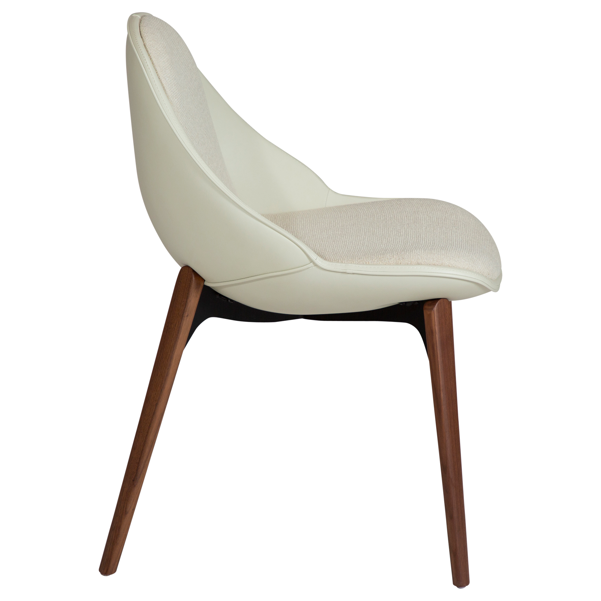 [var:Bezug=Knochenweißes Bouclé-Gewebe, vintage knochenweißes Kunstleder mit Walnussbeinen] ARCH Stuhl