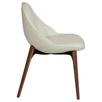 [var:Bezug=Knochenweißes Bouclé-Gewebe, vintage knochenweißes Kunstleder mit Walnussbeinen] ARCH Stuhl