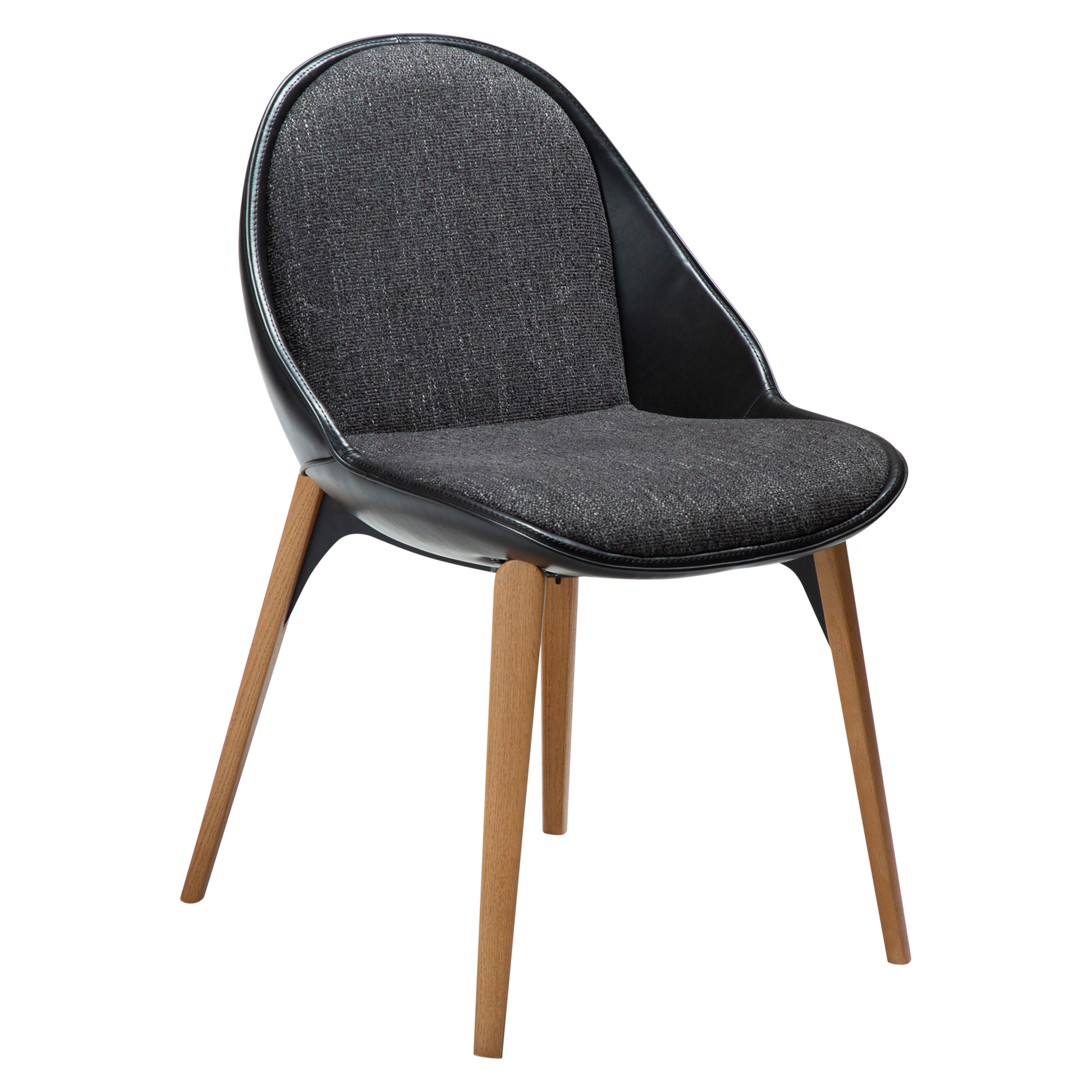 [var:Bezug=Raben-schwarzes Bouclé-Gewebe, vintage schwarzes Kunstleder mit Eichenbeinen] ARCH Stuhl