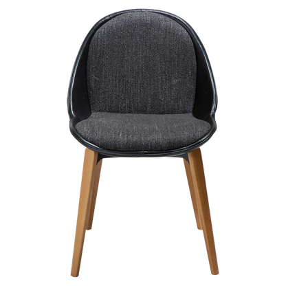 [var:Bezug=Raben-schwarzes Bouclé-Gewebe, vintage schwarzes Kunstleder mit Eichenbeinen] ARCH Stuhl