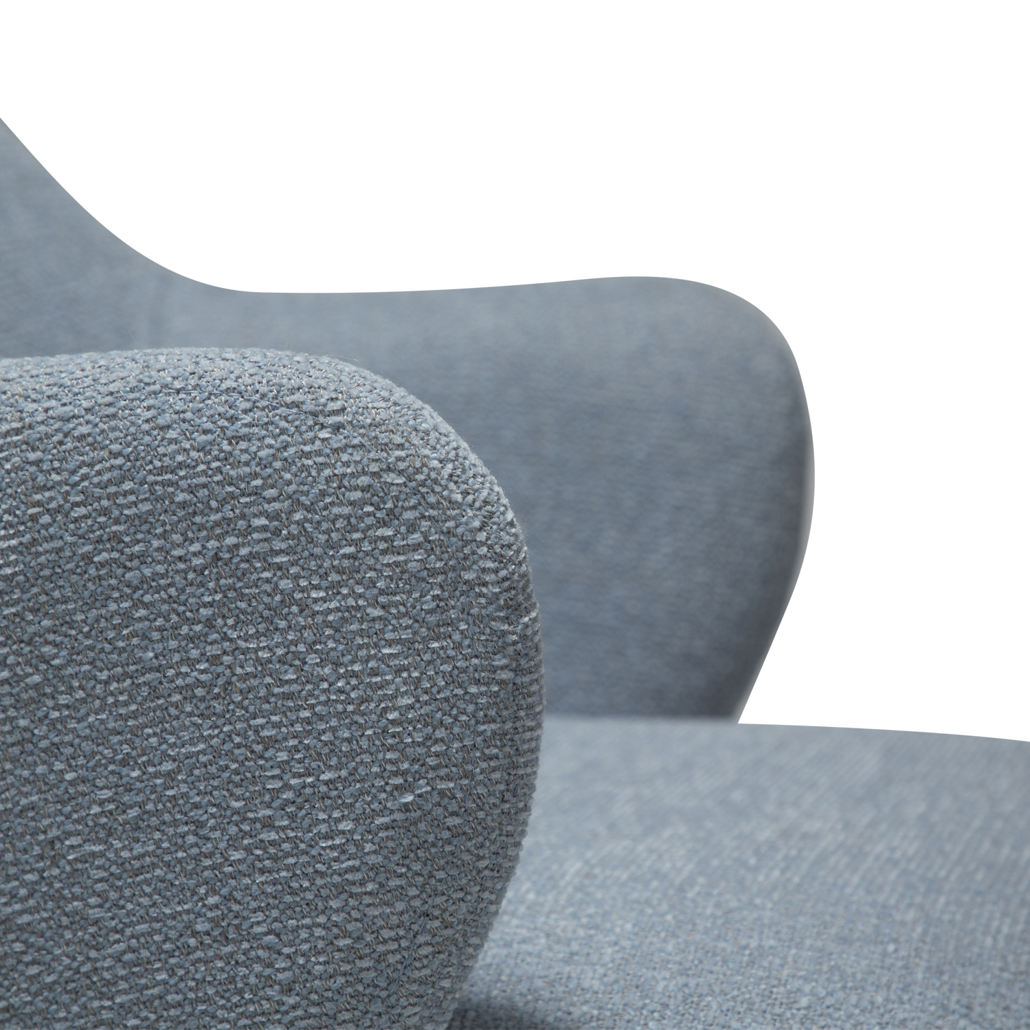 [var:Bezug=Blue fog Bouclé-Stoff mit antiken Zinnbeinen] BAE Sessel