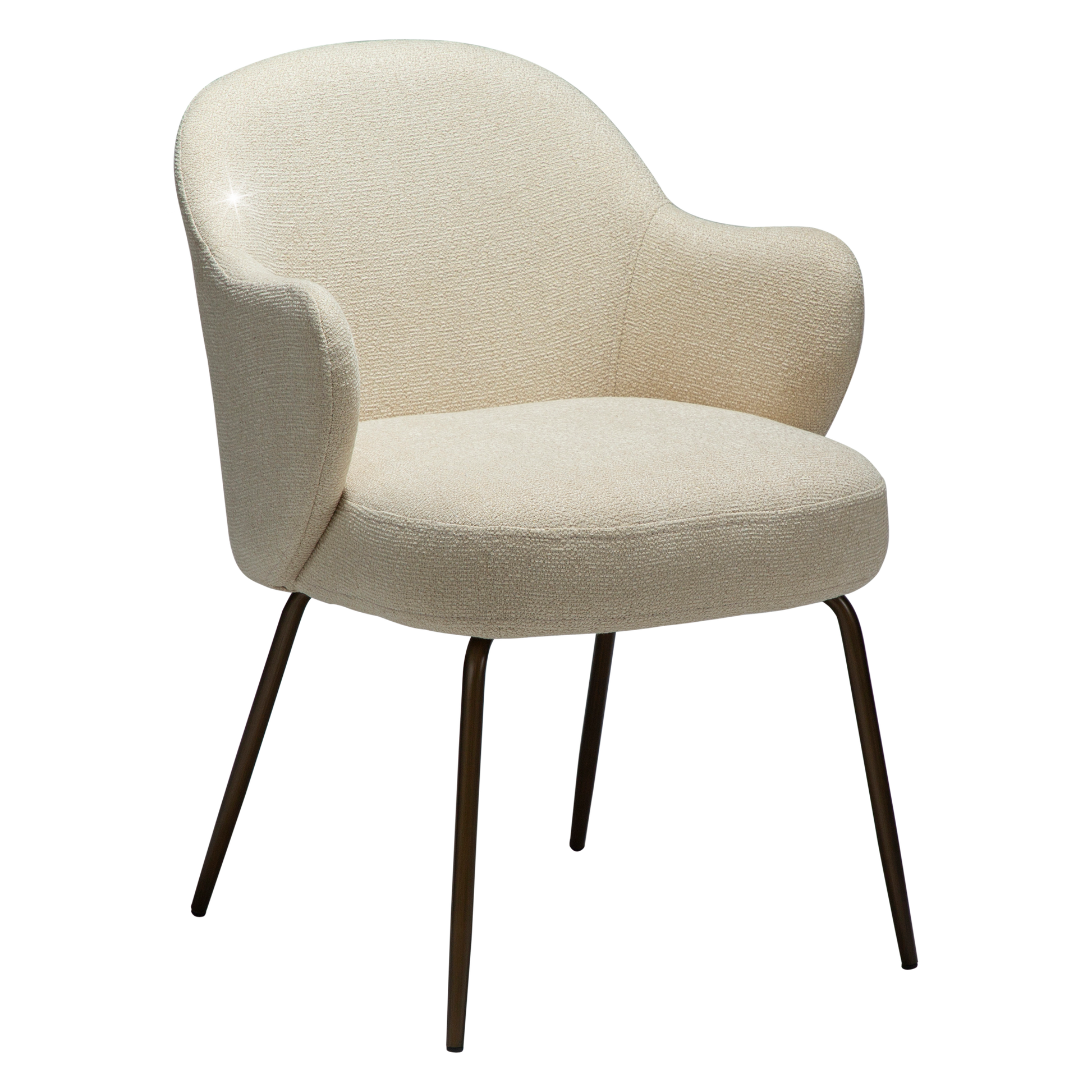 [var:Bezug=Frosted Almond Bouclé-Stoff mit Schimmer und antiken Messingbeinen] BAE Sessel