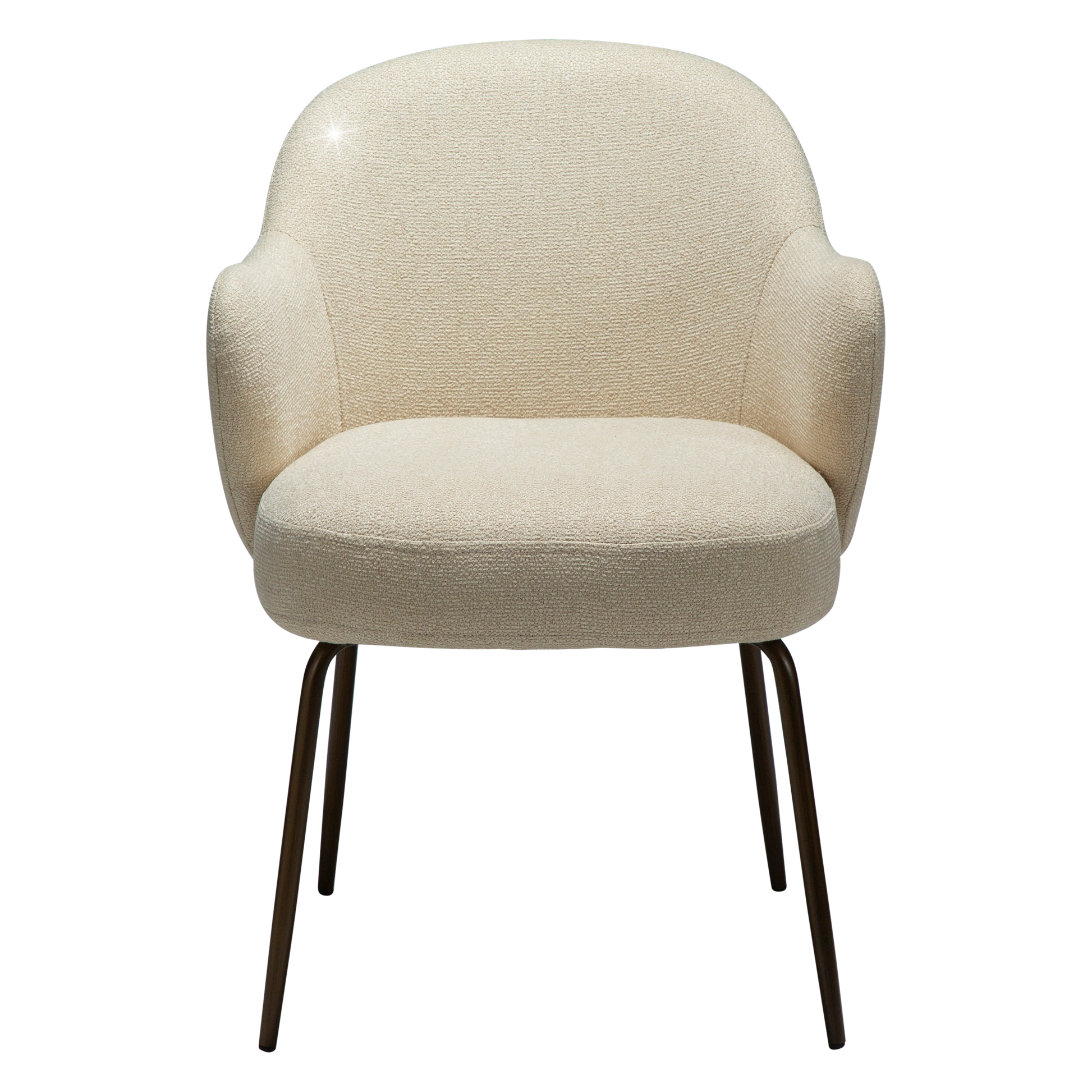 [var:Bezug=Frosted Almond Bouclé-Stoff mit Schimmer und antiken Messingbeinen] BAE Sessel