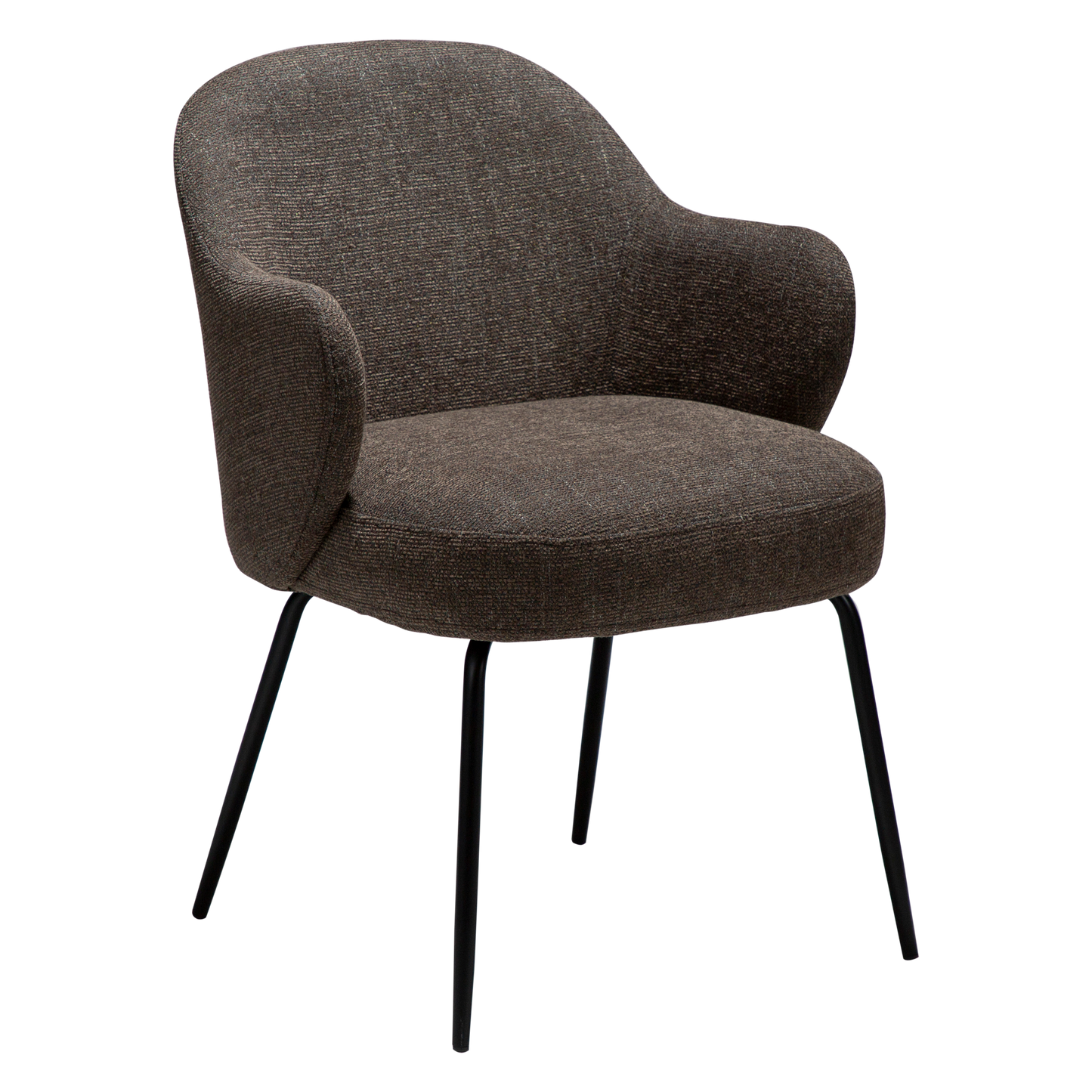 [var:Bezug=Hauptsächlich braunes Bouclé-Gewebe mit schwarzen Metallbeinen] BAE Sessel