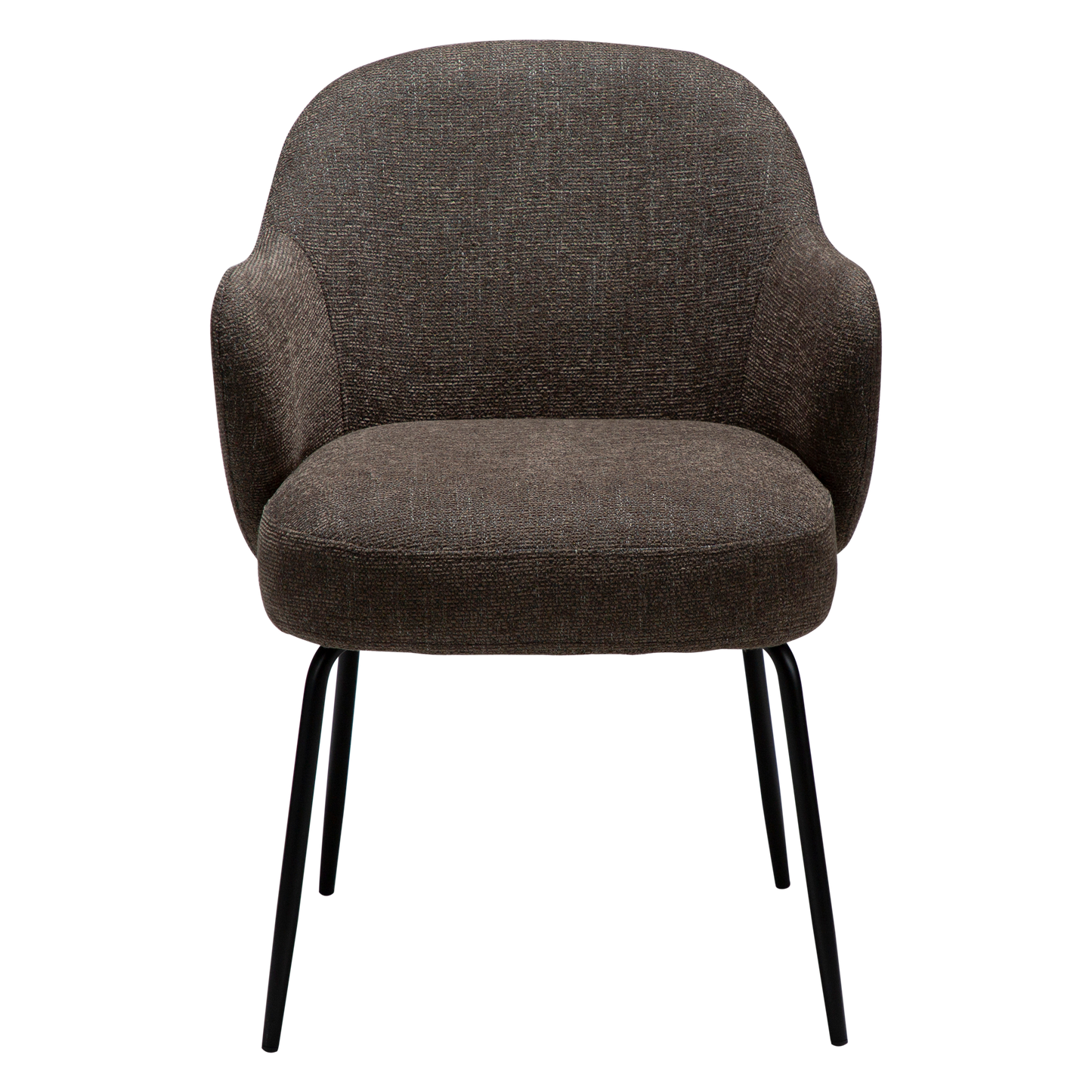 [var:Bezug=Hauptsächlich braunes Bouclé-Gewebe mit schwarzen Metallbeinen] BAE Sessel