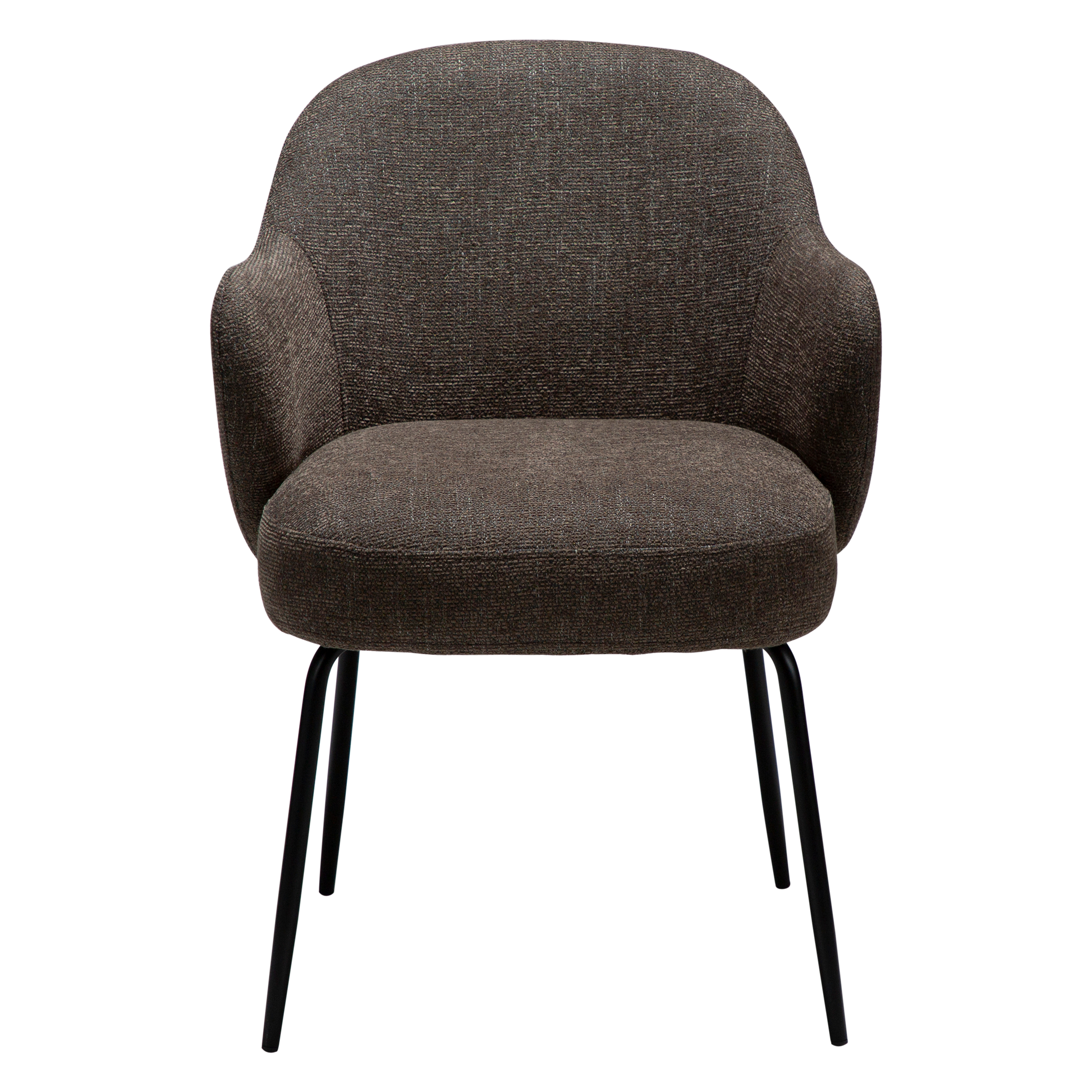 [var:Bezug=Hauptsächlich braunes Bouclé-Gewebe mit schwarzen Metallbeinen] BAE Sessel
