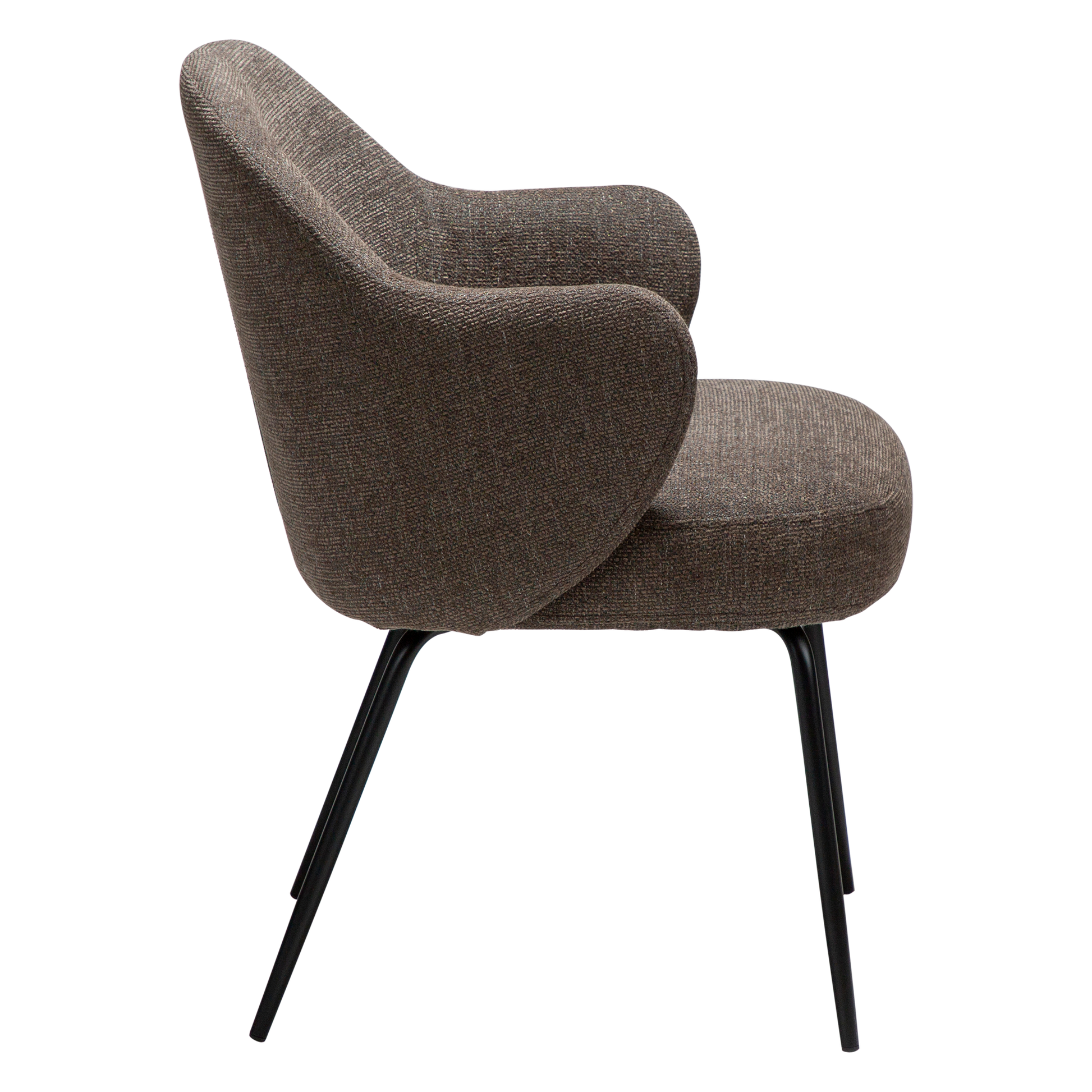 [var:Bezug=Hauptsächlich braunes Bouclé-Gewebe mit schwarzen Metallbeinen] BAE Sessel