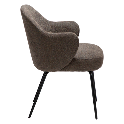 [var:Bezug=Hauptsächlich braunes Bouclé-Gewebe mit schwarzen Metallbeinen] BAE Sessel