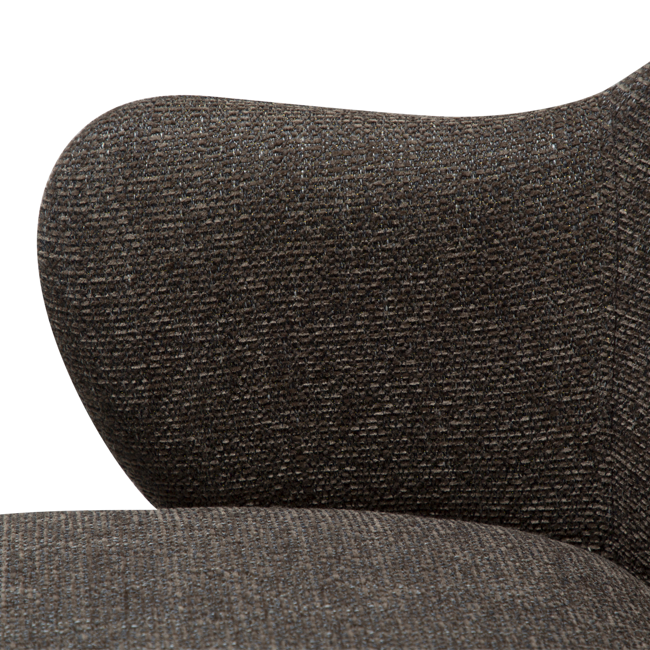 [var:Bezug=Hauptsächlich braunes Bouclé-Gewebe mit schwarzen Metallbeinen] BAE Sessel