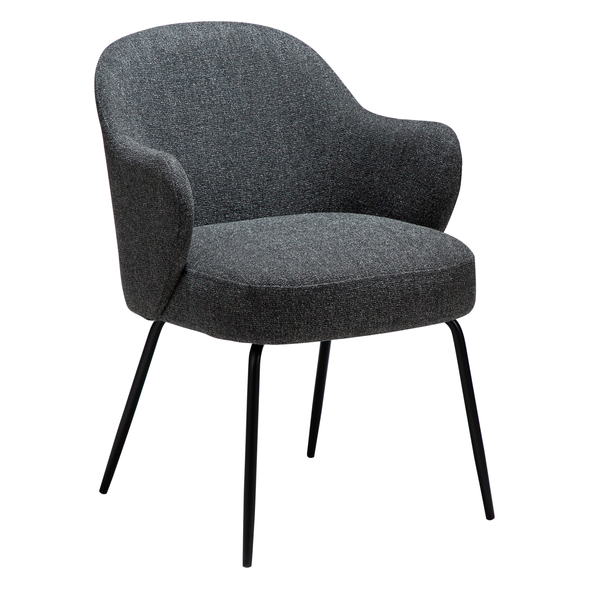[var:Bezug=Kieselgrauer Bouclé-Stoff mit schwarzen Metallbeinen] BAE Sessel