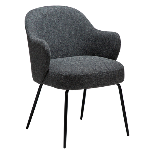 [var:Bezug=Kieselgrauer Bouclé-Stoff mit schwarzen Metallbeinen] BAE Sessel