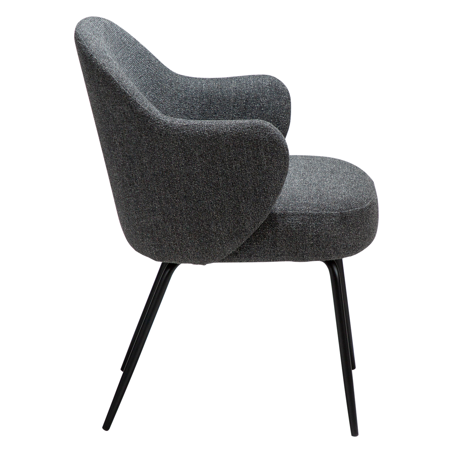 [var:Bezug=Kieselgrauer Bouclé-Stoff mit schwarzen Metallbeinen] BAE Sessel
