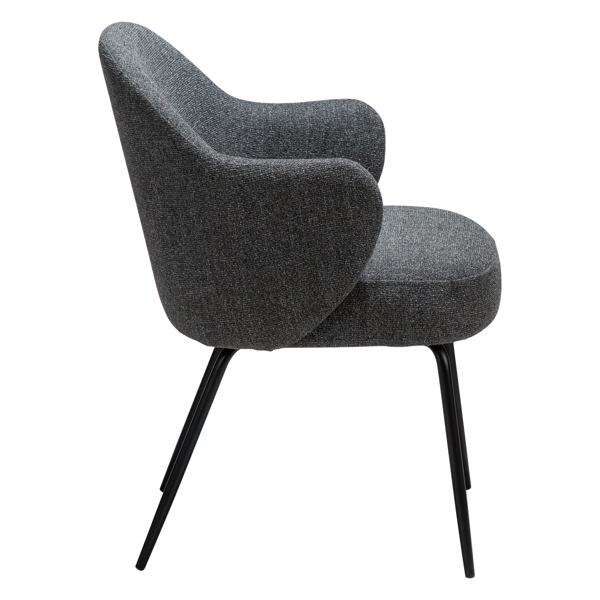 [var:Bezug=Kieselgrauer Bouclé-Stoff mit schwarzen Metallbeinen] BAE Sessel