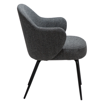 [var:Bezug=Kieselgrauer Bouclé-Stoff mit schwarzen Metallbeinen] BAE Sessel