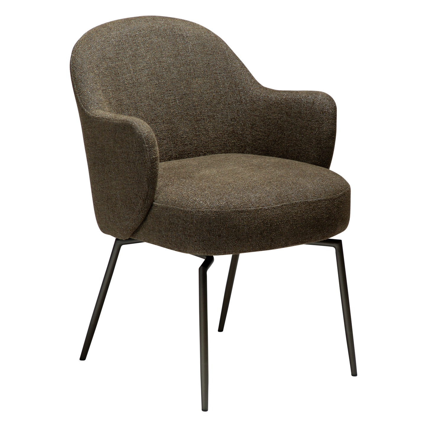 [var:Bezug=Dunkelolivfarbener Bouclé-Stoff mit antiken Zinn-Schwenkbeinen] BAE Drehstuhl