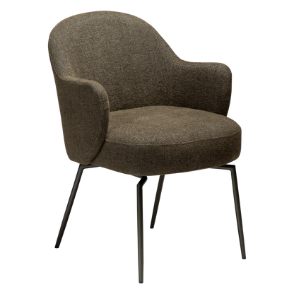 [var:Bezug=Dunkelolivfarbener Bouclé-Stoff mit antiken Zinn-Schwenkbeinen] BAE Drehstuhl