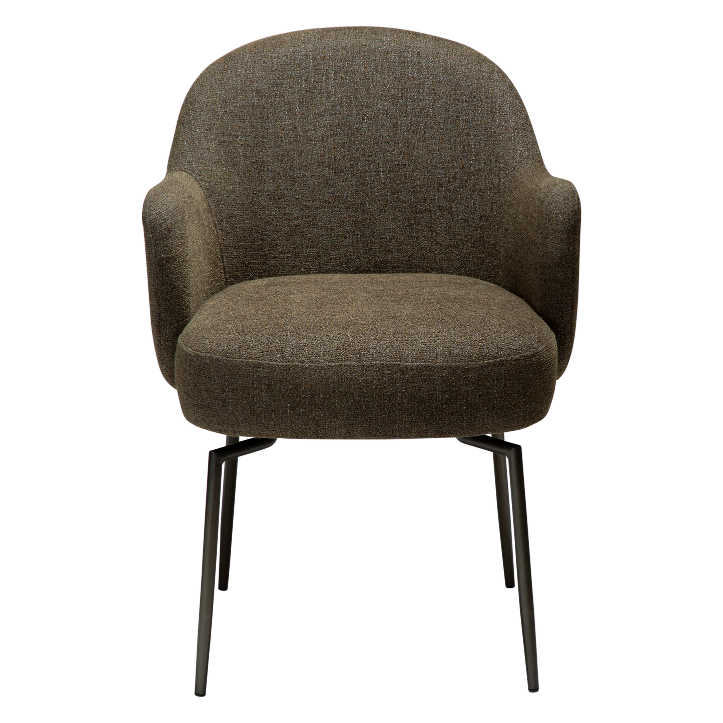 [var:Bezug=Dunkelolivfarbener Bouclé-Stoff mit antiken Zinn-Schwenkbeinen] BAE Drehstuhl