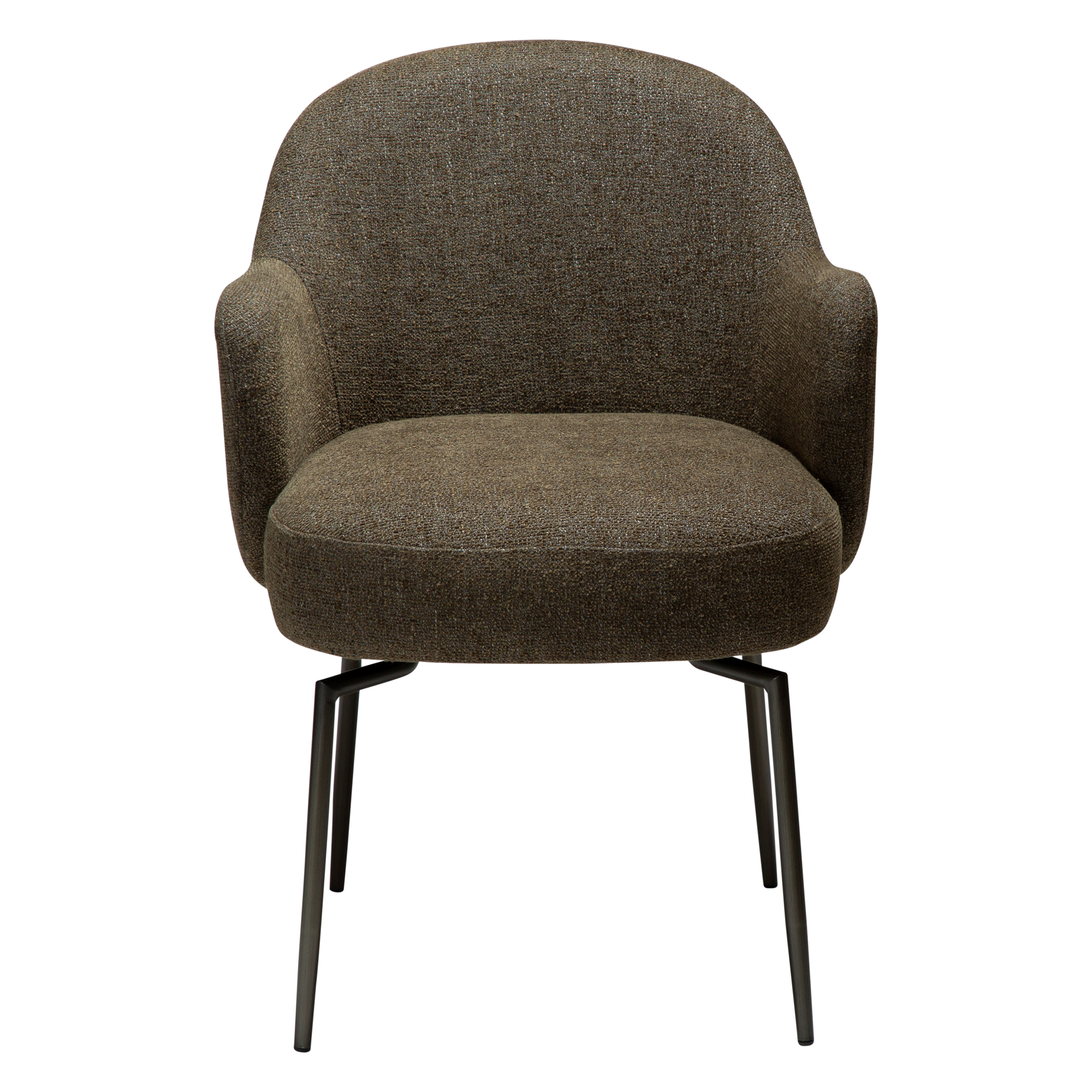 [var:Bezug=Dunkelolivfarbener Bouclé-Stoff mit antiken Zinn-Schwenkbeinen] BAE Drehstuhl