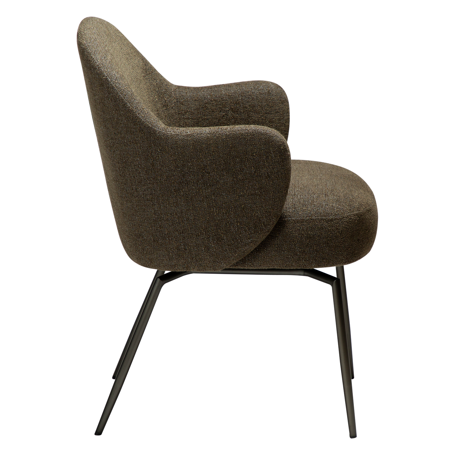 [var:Bezug=Dunkelolivfarbener Bouclé-Stoff mit antiken Zinn-Schwenkbeinen] BAE Drehstuhl