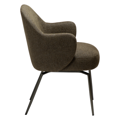[var:Bezug=Dunkelolivfarbener Bouclé-Stoff mit antiken Zinn-Schwenkbeinen] BAE Drehstuhl