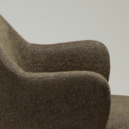 [var:Bezug=Dunkelolivfarbener Bouclé-Stoff mit antiken Zinn-Schwenkbeinen] BAE Drehstuhl