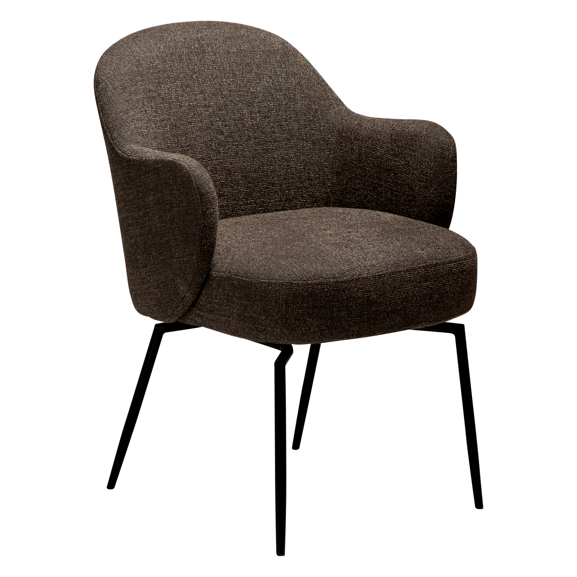 [var:Bezug=Hauptbrauner Bouclé-Stoff mit schwarzen Schwenkbeinen] BAE Drehstuhl