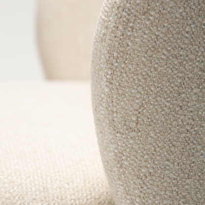 [var:Bezug=Einfach beiger Bouclé-Stoff mit antiken Messing-Drehbeinen] BAE Drehstuhl