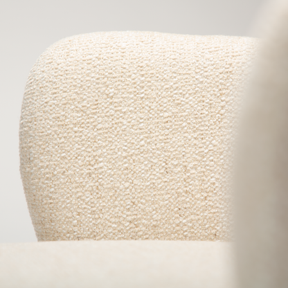 [var:Bezug=Einfach beiger Bouclé-Stoff mit antiken Messing-Drehbeinen] BAE Drehstuhl