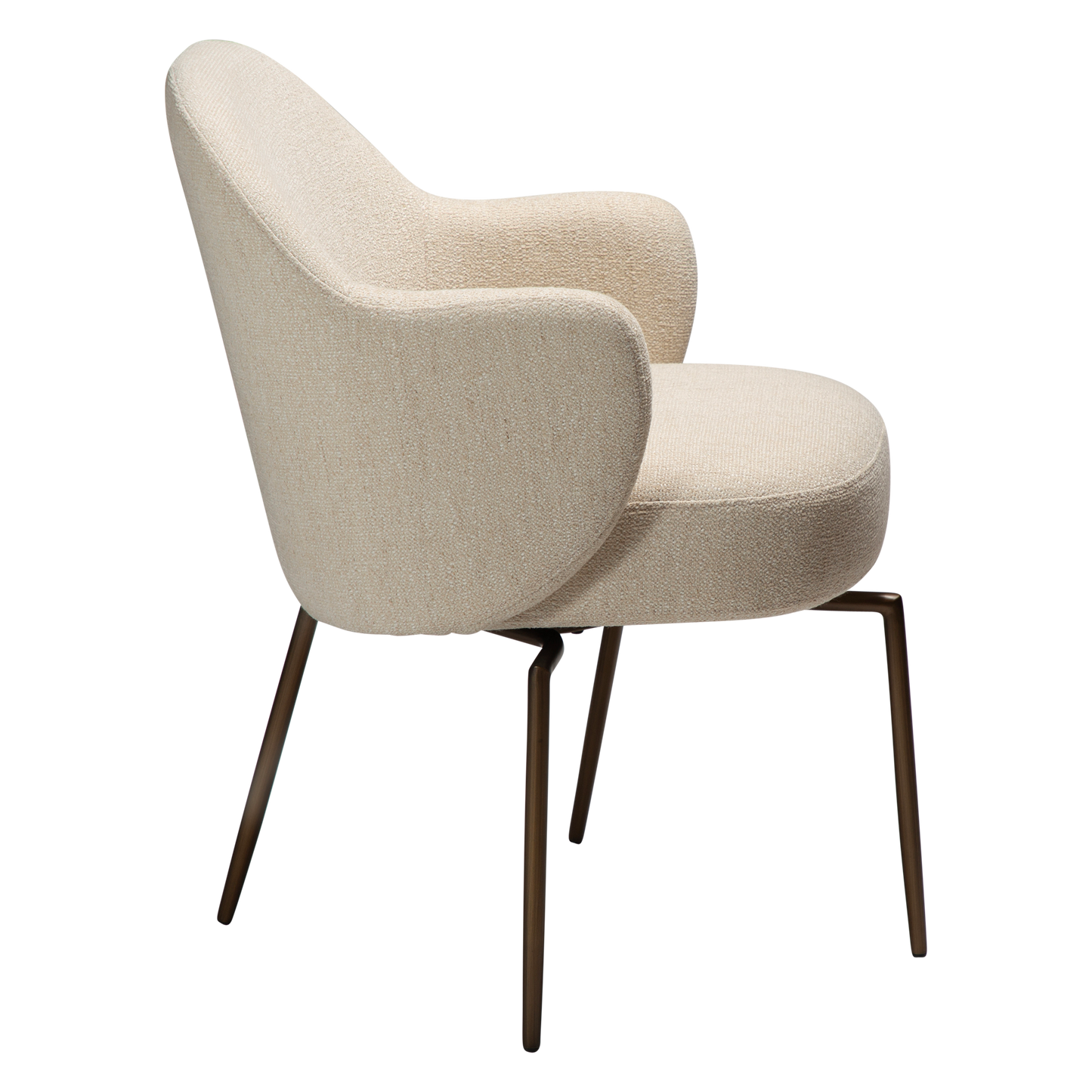 [var:Bezug=Einfach beiger Bouclé-Stoff mit antiken Messing-Drehbeinen] BAE Drehstuhl