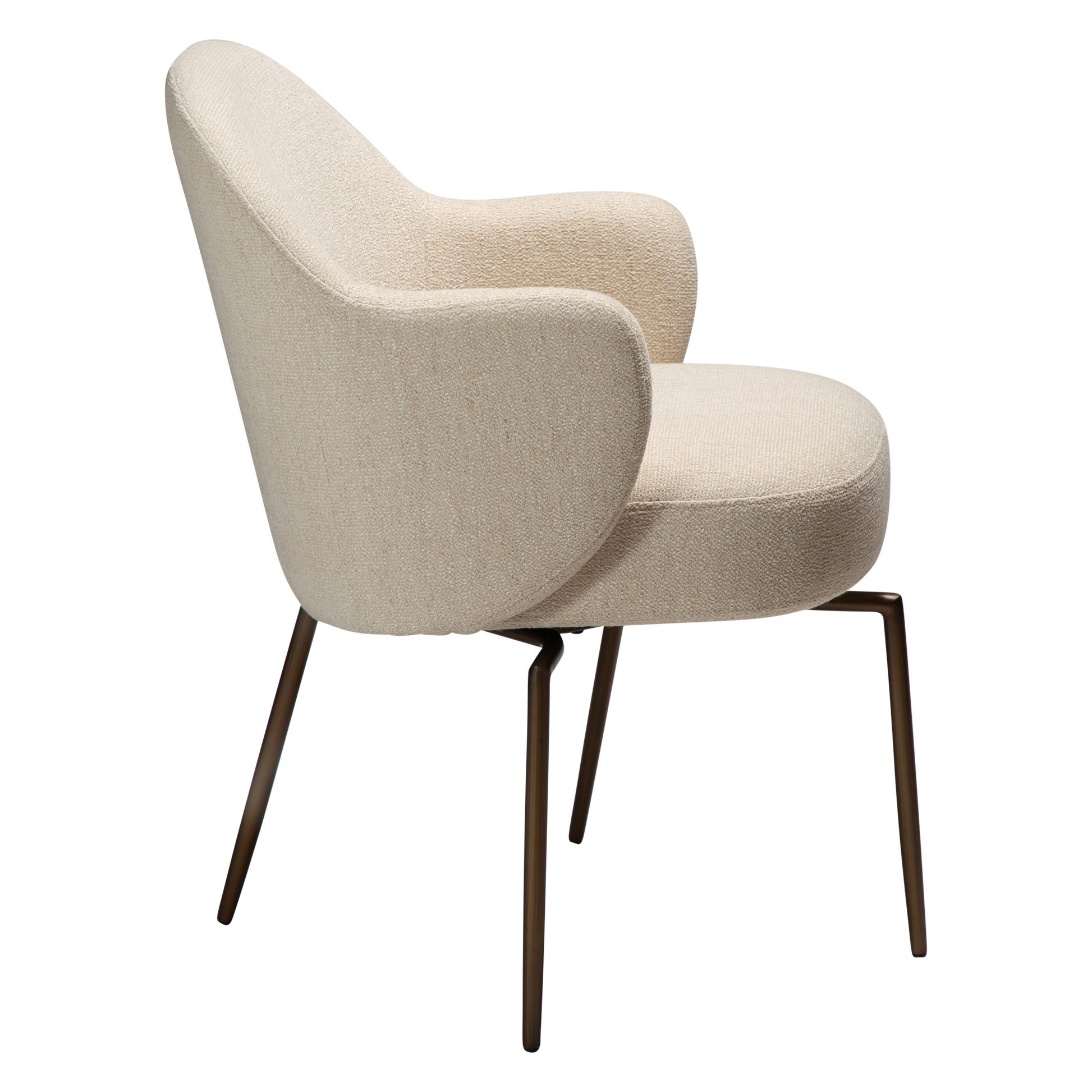 [var:Bezug=Einfach beiger Bouclé-Stoff mit antiken Messing-Drehbeinen] BAE Drehstuhl