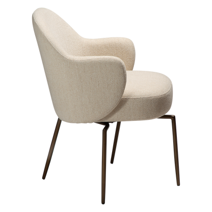 [var:Bezug=Einfach beiger Bouclé-Stoff mit antiken Messing-Drehbeinen] BAE Drehstuhl