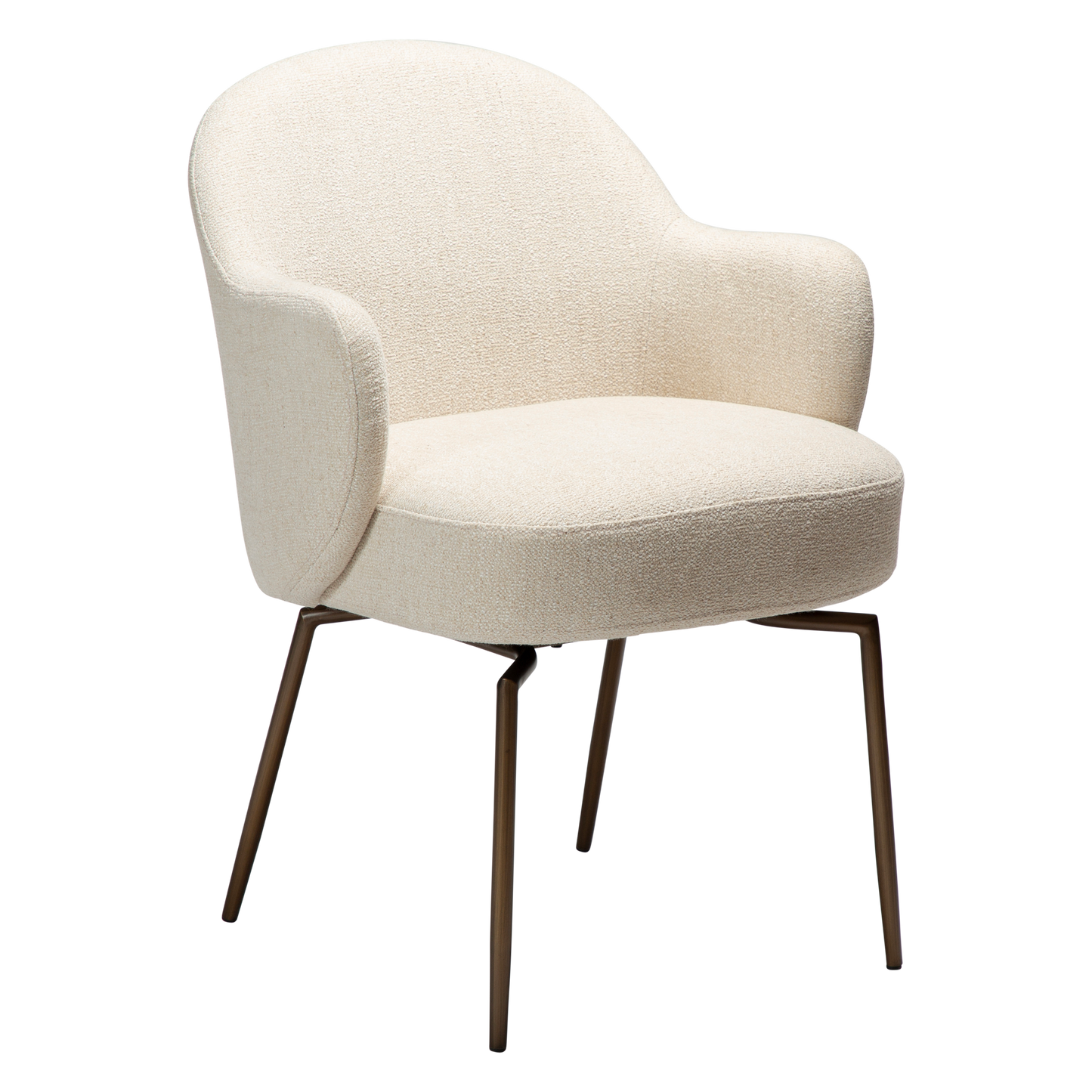 [var:Bezug=Einfach beiger Bouclé-Stoff mit antiken Messing-Drehbeinen] BAE Drehstuhl