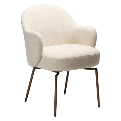 [var:Bezug=Einfach beiger Bouclé-Stoff mit antiken Messing-Drehbeinen] BAE Drehstuhl