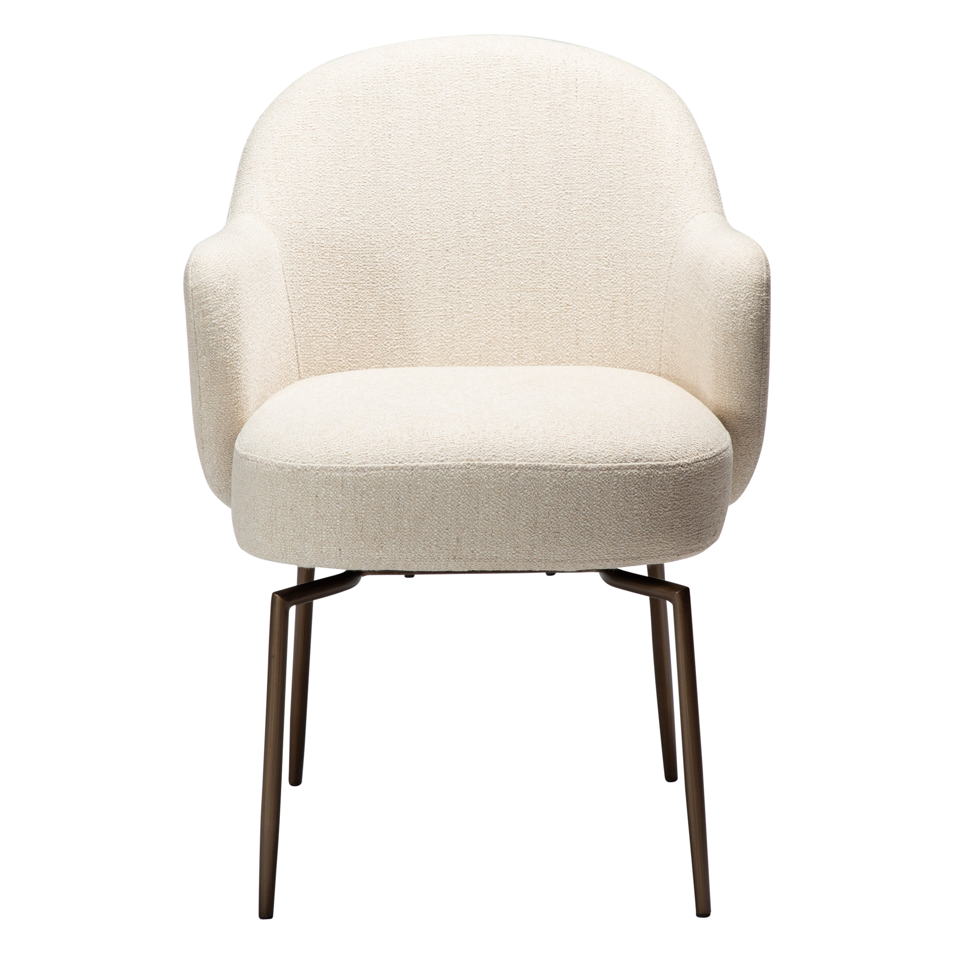 [var:Bezug=Einfach beiger Bouclé-Stoff mit antiken Messing-Drehbeinen] BAE Drehstuhl