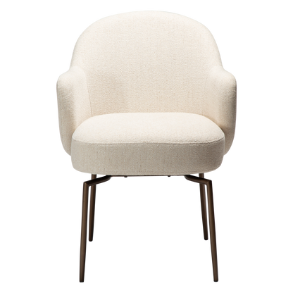 [var:Bezug=Einfach beiger Bouclé-Stoff mit antiken Messing-Drehbeinen] BAE Drehstuhl