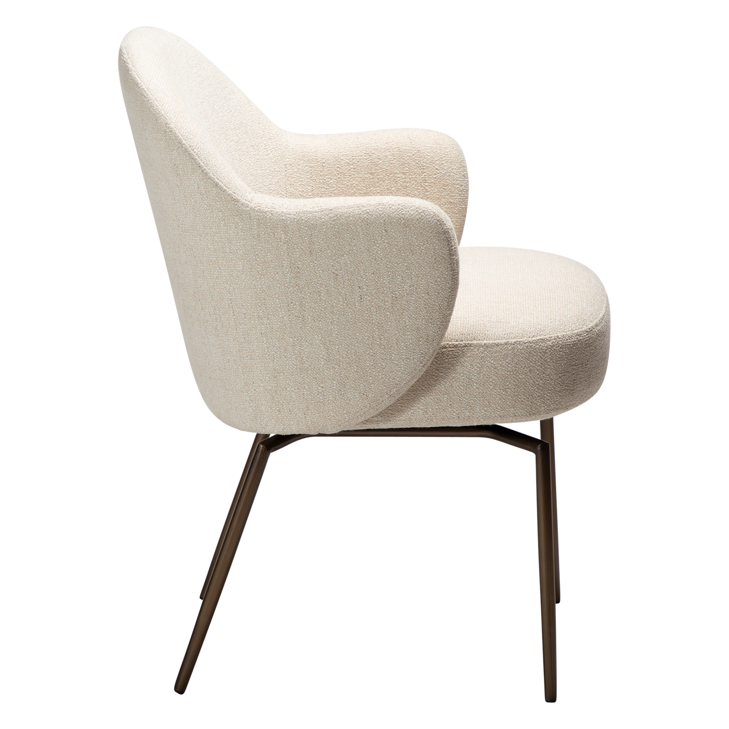 [var:Bezug=Einfach beiger Bouclé-Stoff mit antiken Messing-Drehbeinen] BAE Drehstuhl