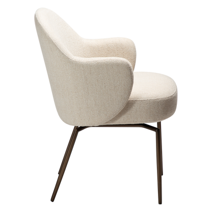 [var:Bezug=Einfach beiger Bouclé-Stoff mit antiken Messing-Drehbeinen] BAE Drehstuhl