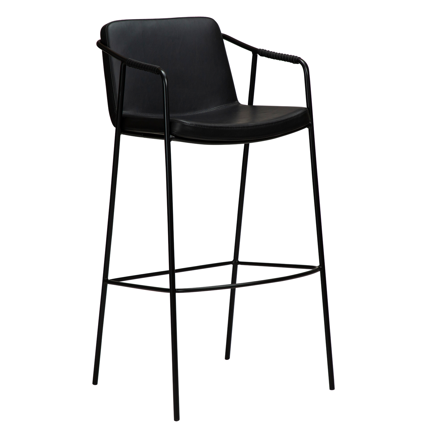 [var:Bezug=Vintage schwarzes Kunstleder mit schwarzen Beinen] BOTO Barhocker