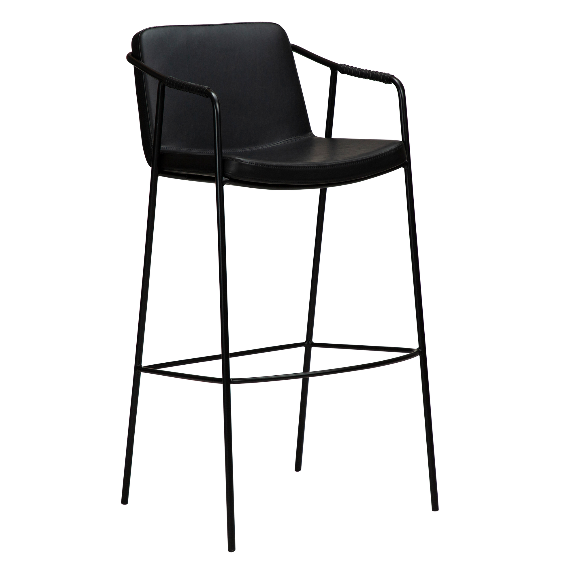 [var:Bezug=Vintage schwarzes Kunstleder mit schwarzen Beinen] BOTO Barhocker