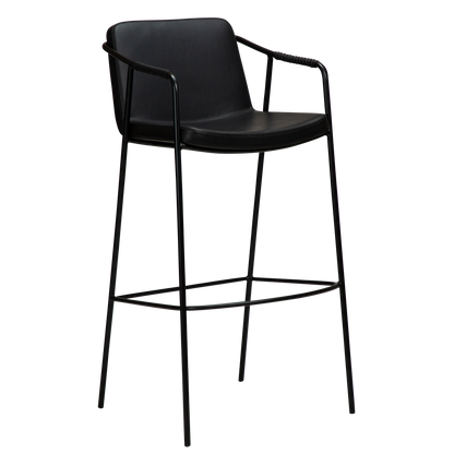 [var:Bezug=Vintage schwarzes Kunstleder mit schwarzen Beinen] BOTO Barhocker