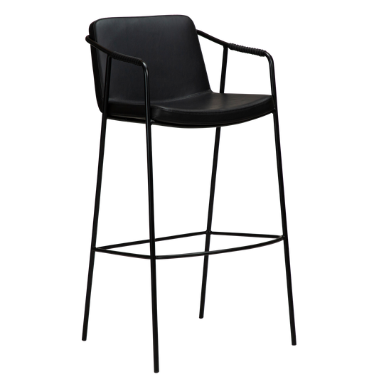 [var:Bezug=Vintage schwarzes Kunstleder mit schwarzen Beinen] BOTO Barhocker