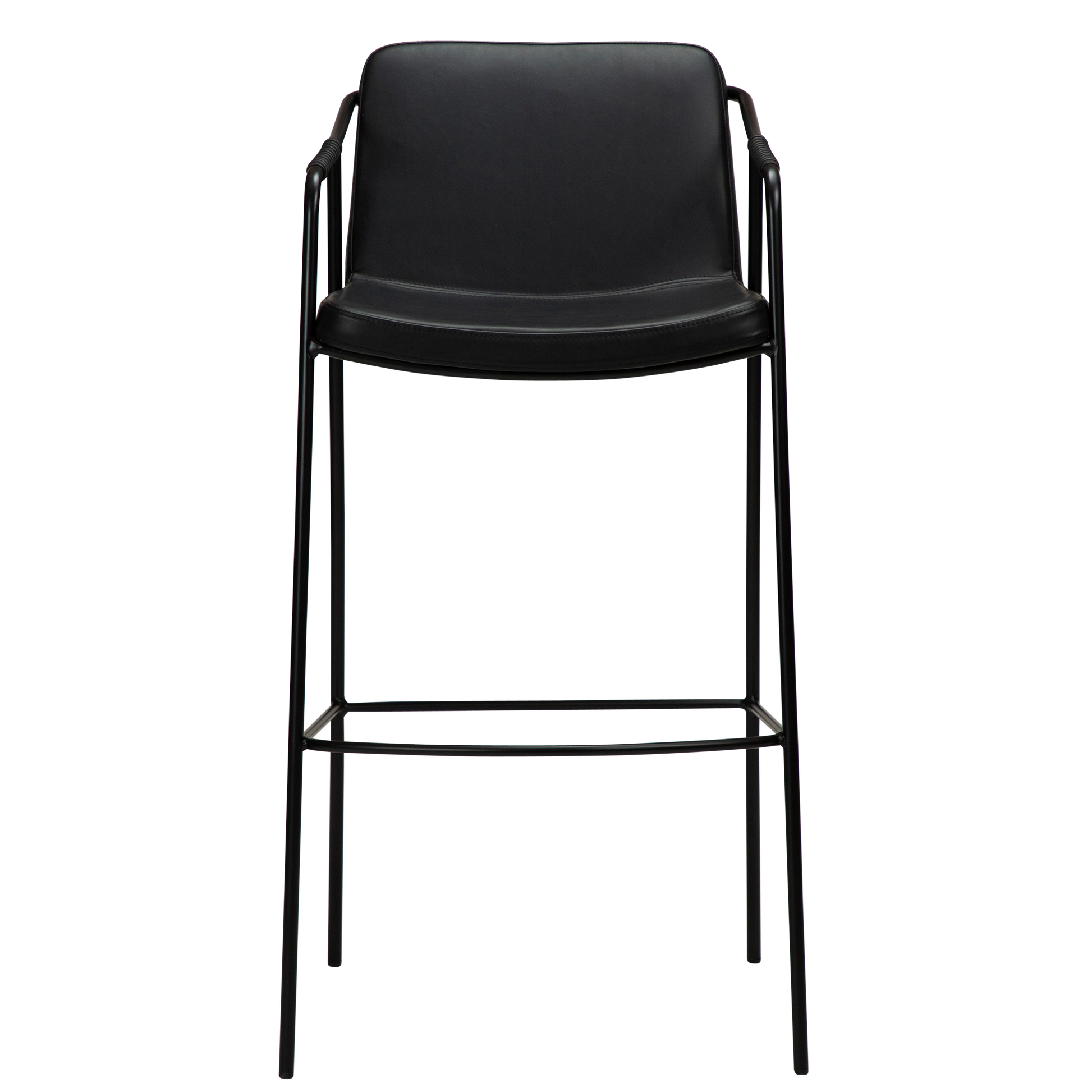 [var:Bezug=Vintage schwarzes Kunstleder mit schwarzen Beinen] BOTO Barhocker
