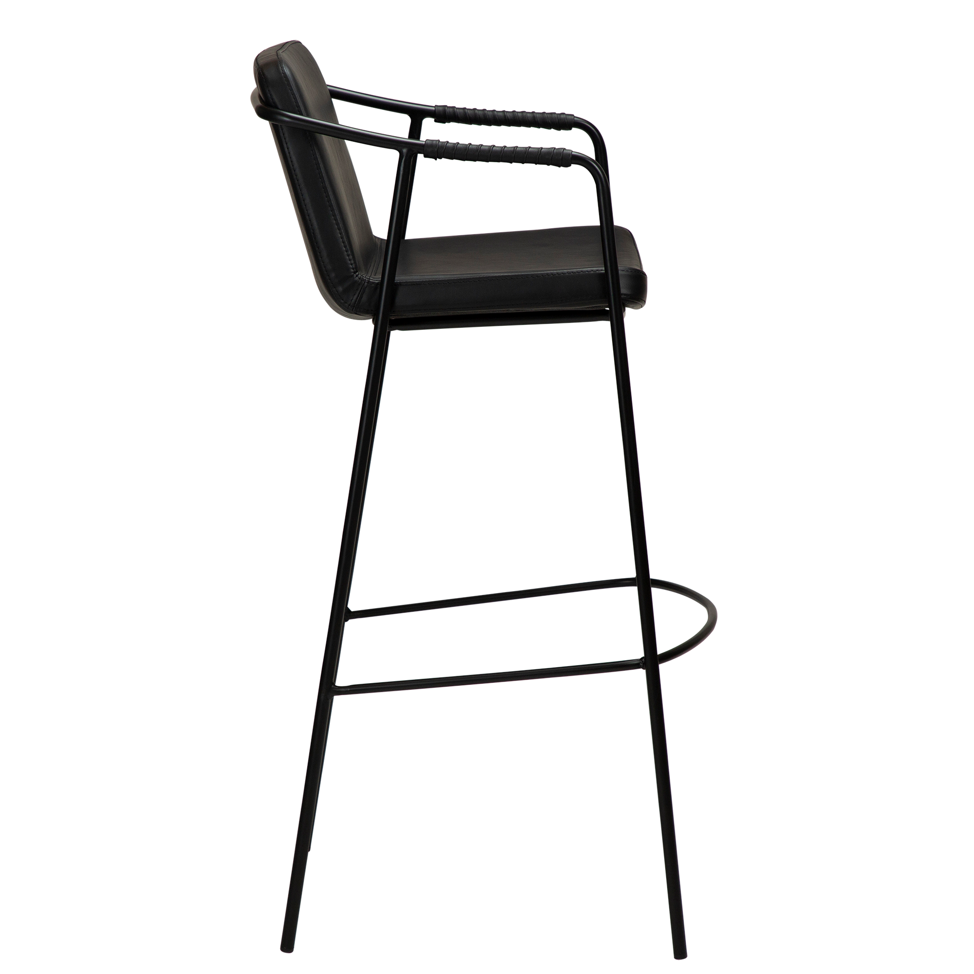 [var:Bezug=Vintage schwarzes Kunstleder mit schwarzen Beinen] BOTO Barhocker