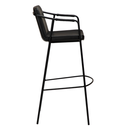 [var:Bezug=Vintage schwarzes Kunstleder mit schwarzen Beinen] BOTO Barhocker