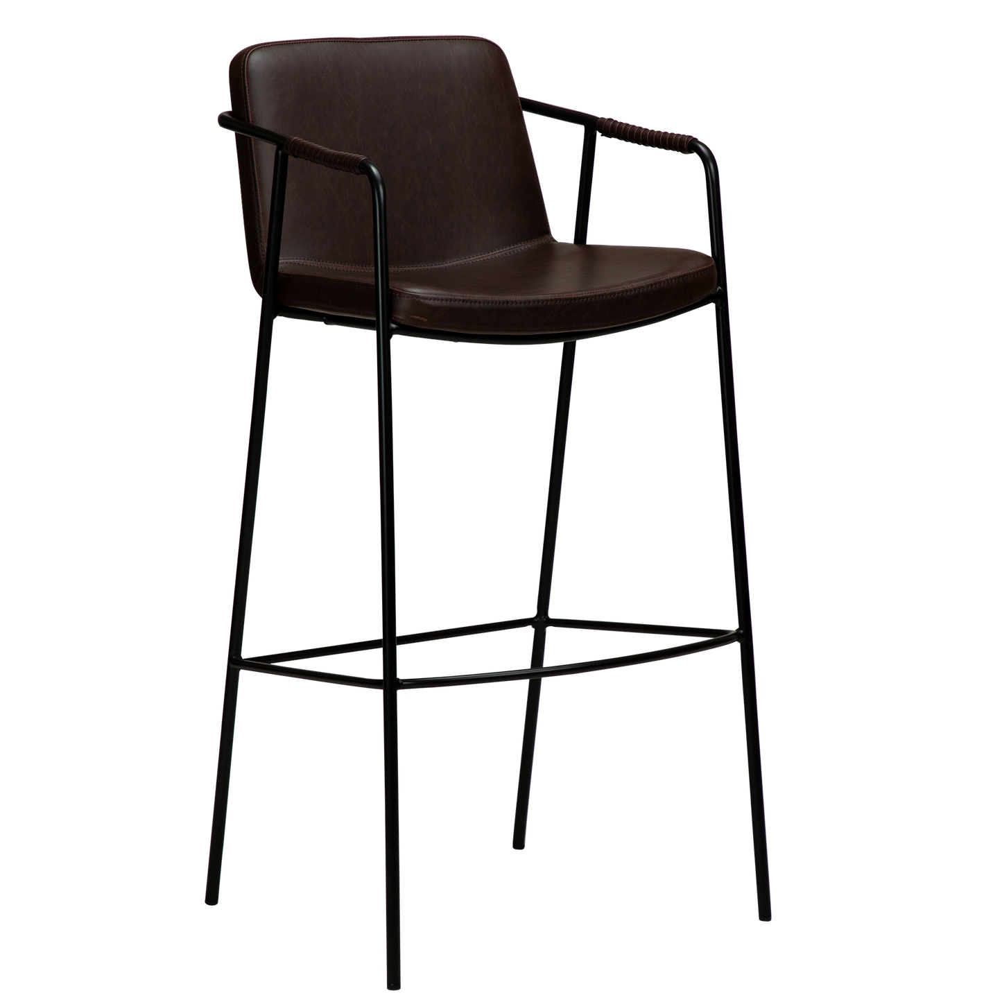 [var:Bezug=Vintage kakaofarbenes Kunstleder mit schwarzen Beinen] BOTO Barhocker