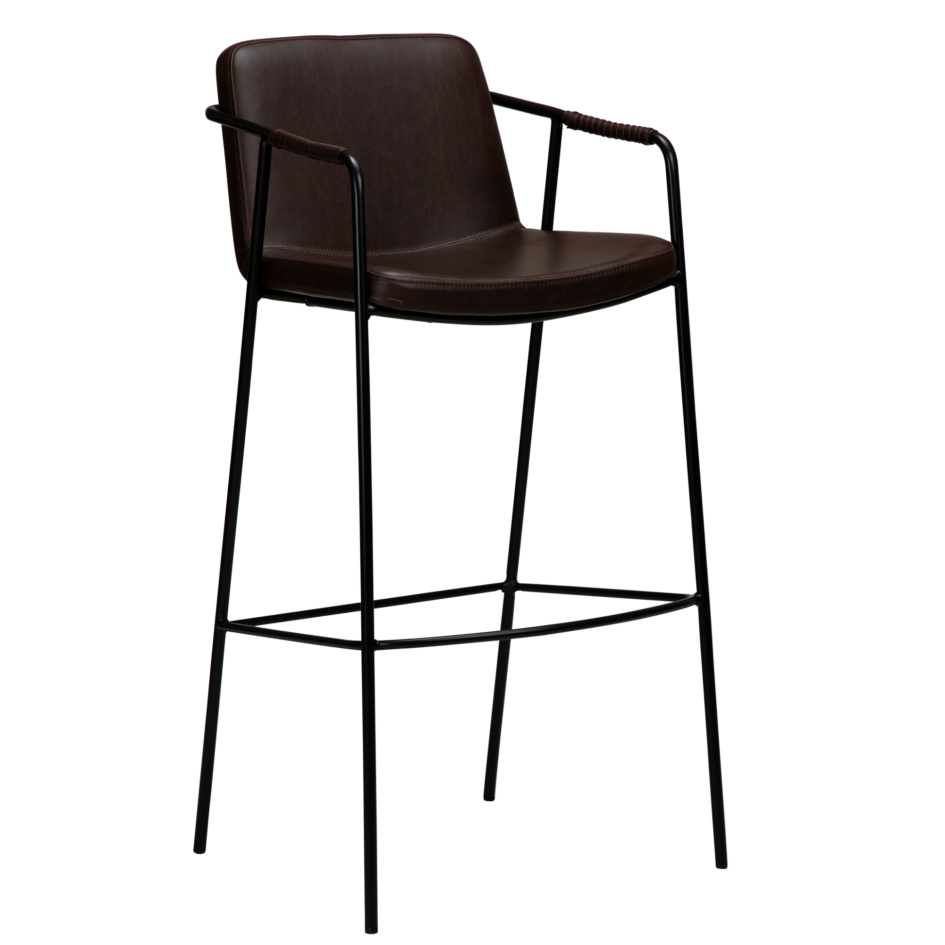 [var:Bezug=Vintage kakaofarbenes Kunstleder mit schwarzen Beinen] BOTO Barhocker